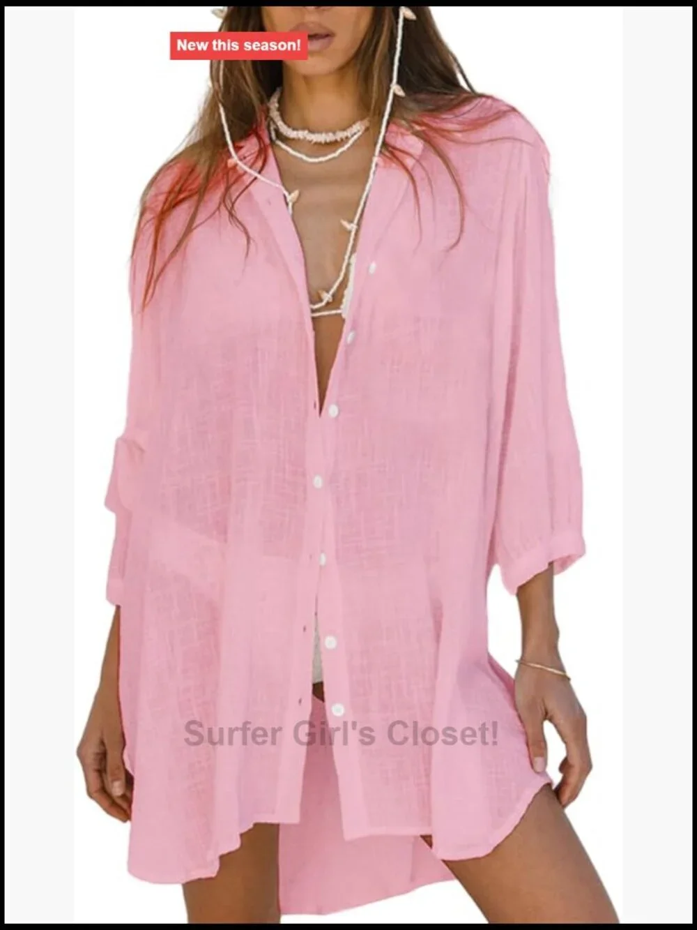 Cotton Cover Up Bikini Swimsuit Beach Dress Shirt Button Down Loose Fit